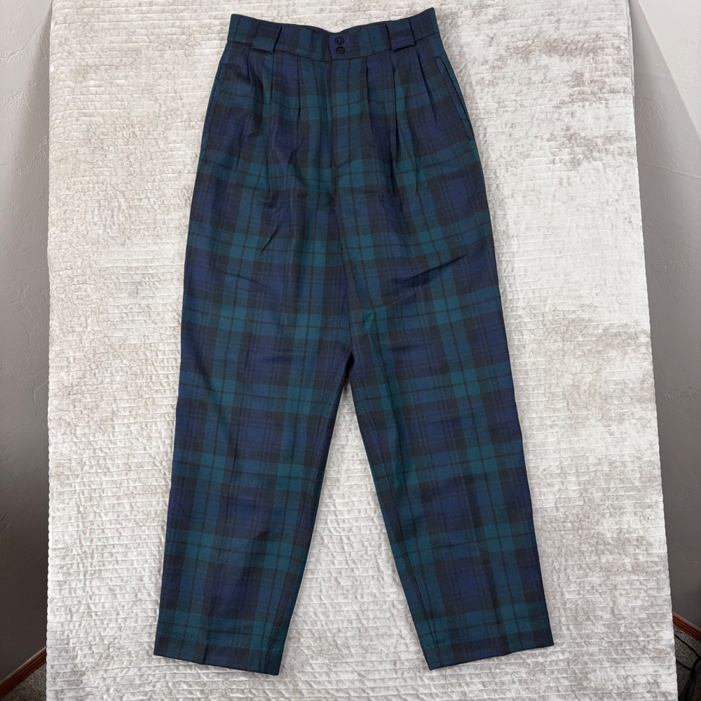 Giorgio Sant'Angelo Wool Plaid Trousers Vintage Black Watch Pleated Pant Size 10